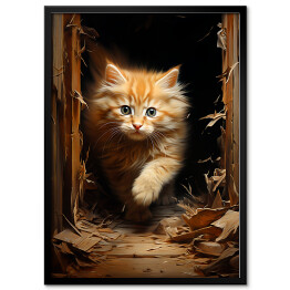 Plakat w ramie Kot maine coon - spacerujący słodki zwierzak 