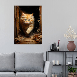 Plakat Kot maine coon - spacerujący słodki zwierzak 