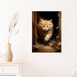 Plakat samoprzylepny Kot maine coon - spacerujący słodki zwierzak 