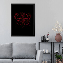 Obraz w ramie Dekoracyjny czerwony motyl na czarnym tle