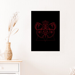 Plakat samoprzylepny Dekoracyjny czerwony motyl na czarnym tle