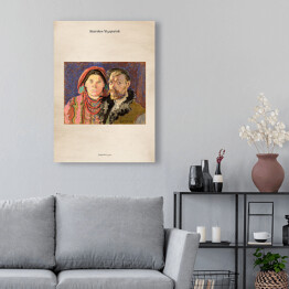 Obraz klasyczny Stanisław Wyspiański "Autoportret z żoną" - reprodukcja z napisem. Plakat z passe partout