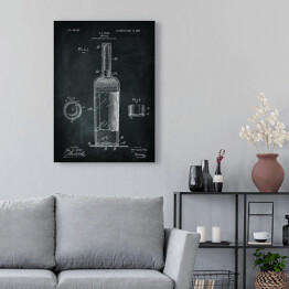 Obraz klasyczny Patenty. Czarno biała butelka wina 