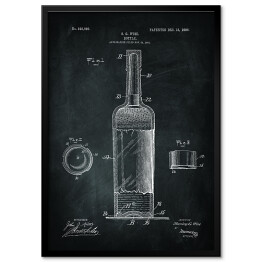 Plakat w ramie Patenty. Czarno biała butelka wina 