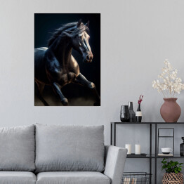 Plakat Czarny koń w galopie