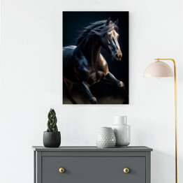 Obraz na płótnie Czarny koń w galopie