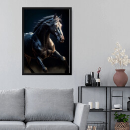 Obraz w ramie Czarny koń w galopie