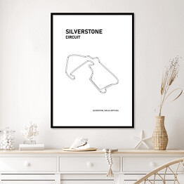 Plakat w ramie Silverstone Circuit - Tory wyścigowe Formuły 1 - białe tło