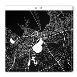 Obraz na płótnie Mapa miast świata - Tallin - czarna
