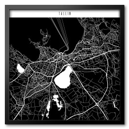Obraz w ramie Mapa miast świata - Tallin - czarna