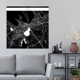 Plakat samoprzylepny Mapa miast świata - Tallin - czarna