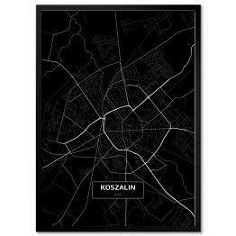 Plakat w ramie Mapa Koszalina czarno-biała
