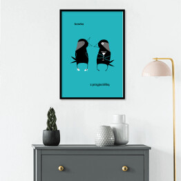 Plakat w ramie Kawka z przyjaciółką - rodzaje kawek - niebieski