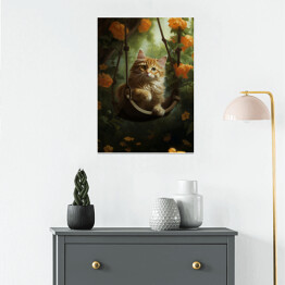 Plakat samoprzylepny Portret kota inspirowany sztuką - Jean - Honore Fragonard