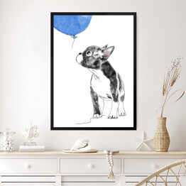 Obraz w ramie Rysunek psa wpatrzonego w niebieski balon