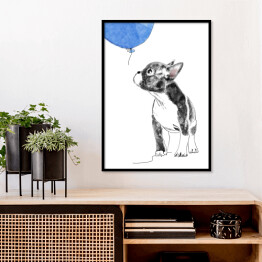 Plakat w ramie Rysunek psa wpatrzonego w niebieski balon
