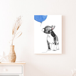 Obraz na płótnie Rysunek psa wpatrzonego w niebieski balon