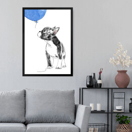 Obraz w ramie Rysunek psa wpatrzonego w niebieski balon