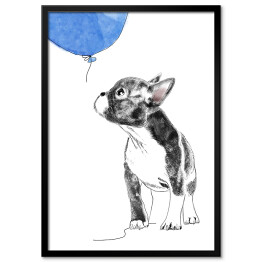 Plakat w ramie Rysunek psa wpatrzonego w niebieski balon