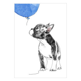Plakat samoprzylepny Rysunek psa wpatrzonego w niebieski balon