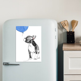 Magnes dekoracyjny Rysunek psa wpatrzonego w niebieski balon
