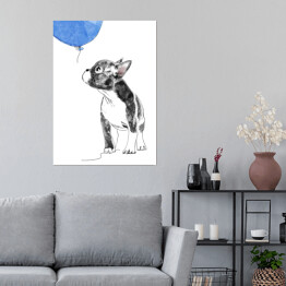 Plakat Rysunek psa wpatrzonego w niebieski balon