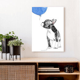 Obraz klasyczny Rysunek psa wpatrzonego w niebieski balon