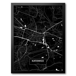 Obraz w ramie Mapa Katowic czarno-biała