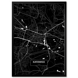 Plakat w ramie Mapa Katowic czarno-biała