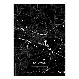 Plakat samoprzylepny Mapa Katowic czarno-biała