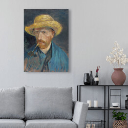 Obraz na płótnie Vincent van Gogh Autoportret Vincenta van Gogha ze słomkowym kapeluszem i fajką. Reprodukcja