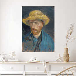 Plakat Vincent van Gogh Autoportret Vincenta van Gogha ze słomkowym kapeluszem i fajką. Reprodukcja