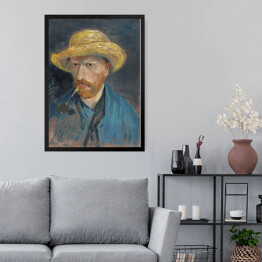 Obraz w ramie Vincent van Gogh Autoportret Vincenta van Gogha ze słomkowym kapeluszem i fajką. Reprodukcja