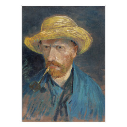 Plakat samoprzylepny Vincent van Gogh Autoportret Vincenta van Gogha ze słomkowym kapeluszem i fajką. Reprodukcja