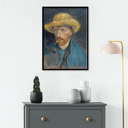 Plakat w ramie Vincent van Gogh Autoportret Vincenta van Gogha ze słomkowym kapeluszem i fajką. Reprodukcja