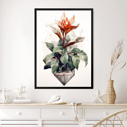 Obraz w ramie Rysowane kwiaty z motywem geometrycznym