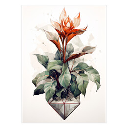 Plakat Rysowane kwiaty z motywem geometrycznym
