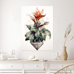 Plakat Rysowane kwiaty z motywem geometrycznym
