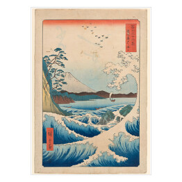 Plakat samoprzylepny Utugawa Hiroshige Wielka fala w Satta Beach, Suruga. Reprodukcja obrazu