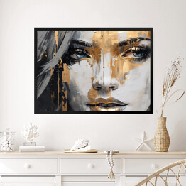 Obraz w ramie Portret kobiety w złotym makijażu