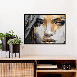 Plakat w ramie Portret kobiety w złotym makijażu