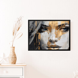 Obraz w ramie Portret kobiety w złotym makijażu