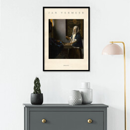 Plakat w ramie Jan Vermeer "Ważąca perły" - reprodukcja z napisem. Plakat z passe partout