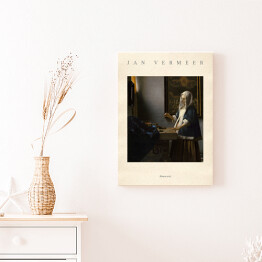 Obraz na płótnie Jan Vermeer "Ważąca perły" - reprodukcja z napisem. Plakat z passe partout