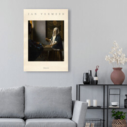 Obraz klasyczny Jan Vermeer "Ważąca perły" - reprodukcja z napisem. Plakat z passe partout