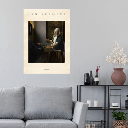 Plakat samoprzylepny Jan Vermeer "Ważąca perły" - reprodukcja z napisem. Plakat z passe partout