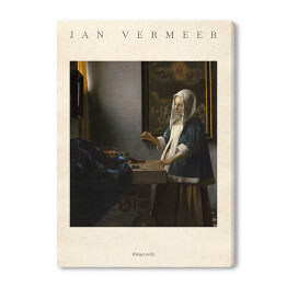 Jan Vermeer "Ważąca perły" - reprodukcja z napisem. Plakat z passe partout
