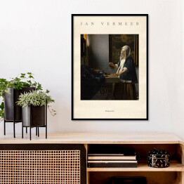 Plakat w ramie Jan Vermeer "Ważąca perły" - reprodukcja z napisem. Plakat z passe partout