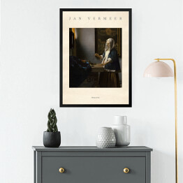 Obraz w ramie Jan Vermeer "Ważąca perły" - reprodukcja z napisem. Plakat z passe partout