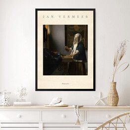 Obraz w ramie Jan Vermeer "Ważąca perły" - reprodukcja z napisem. Plakat z passe partout